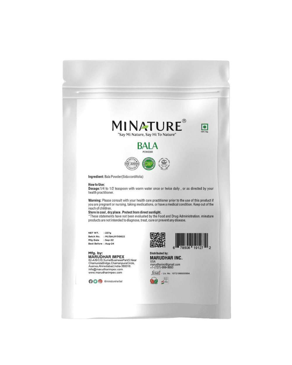 100% Natural Bala Powder 227g