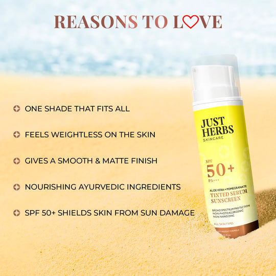 Tinted Serum Sunscreen, SPF 50+ PA+++, Just Herbs, Ayurveda Store NZ