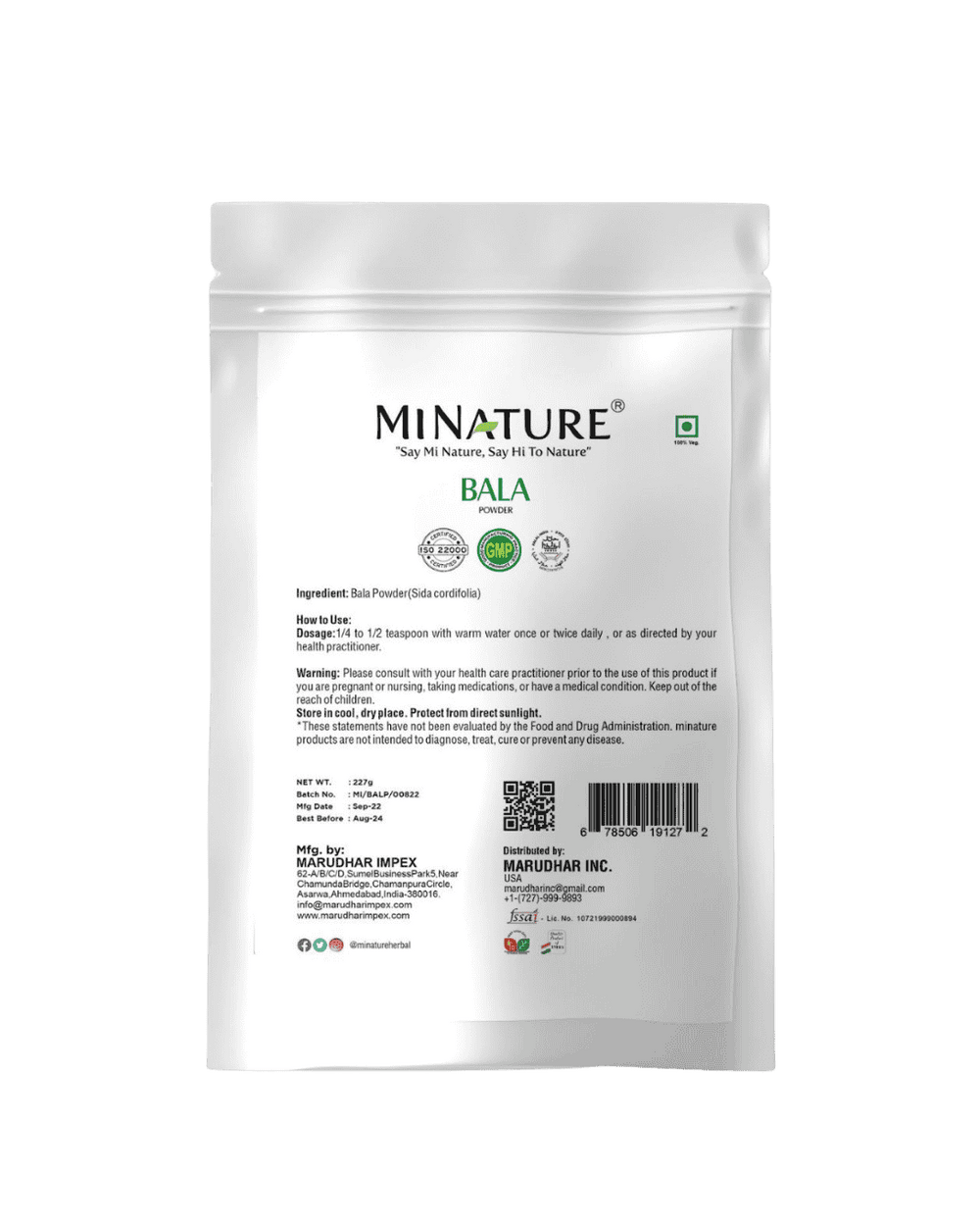 100% Natural Bala Powder 227g