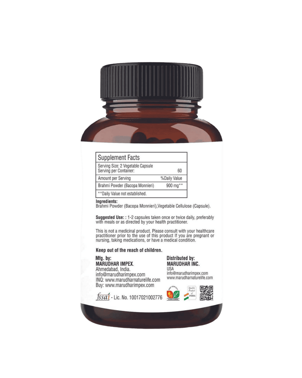 100% Natural Brahmi Capsules 60 Veg Caps | 450mg