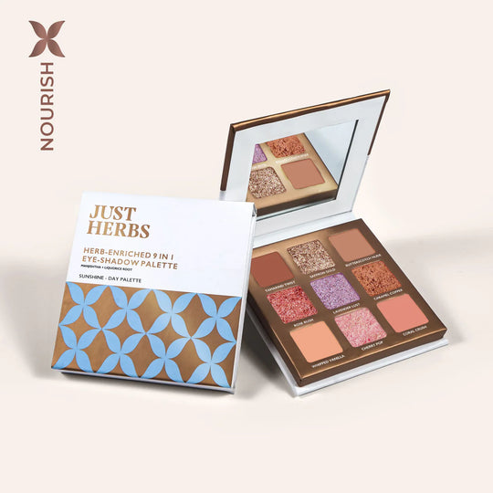 Just Herbs, Ayurveda Store NZ, Herb-Enriched 9 in 1 Eyeshadow Palette, Sunshine Day Palette