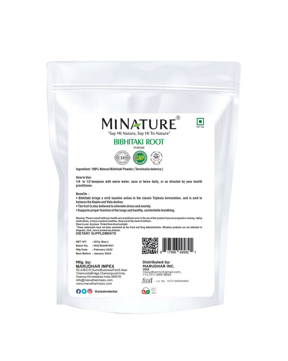 100% Natural Bibhitaki Powder 227g (Baheda)