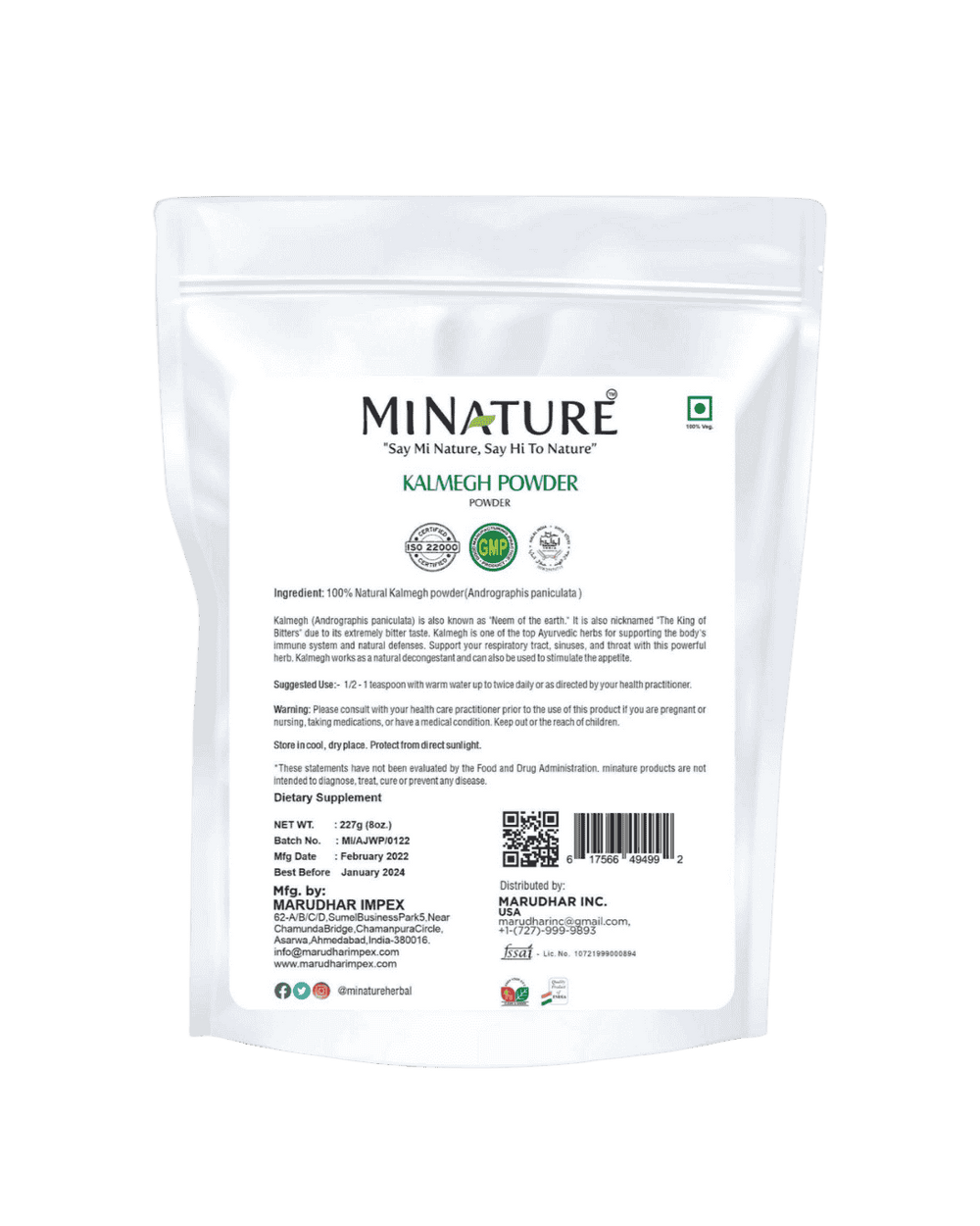 100% Natural Kalmegh Powder 227g (Andrographis)