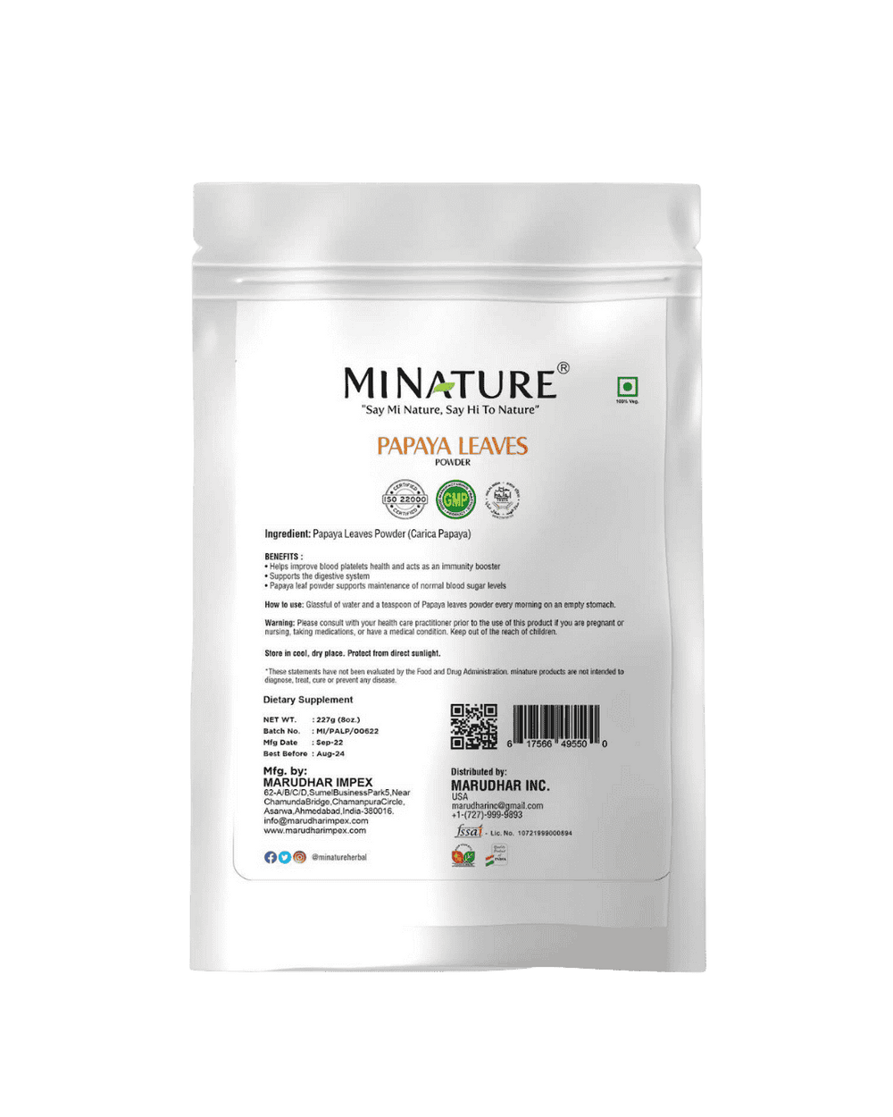 100% Natural Papaya Leaves Powder 227g