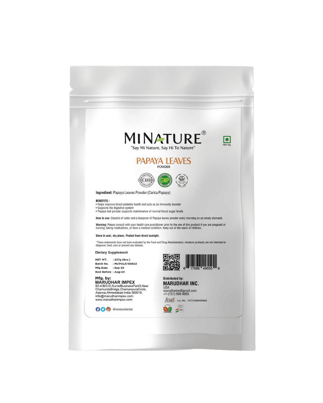 100% Natural Papaya Leaves Powder 227g