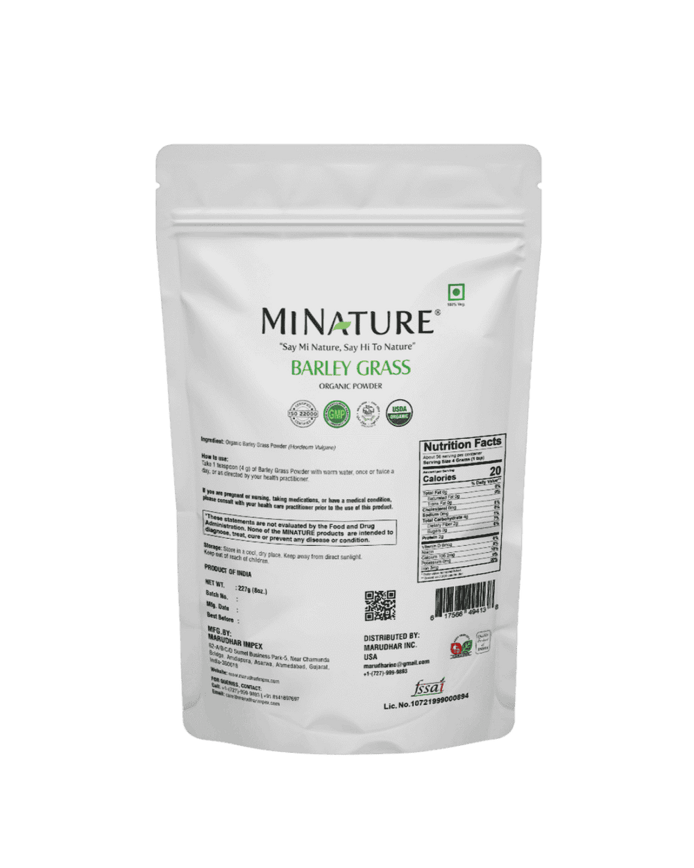 Organic Barley Grass Powder (Hordeum vulgare) - 227 g