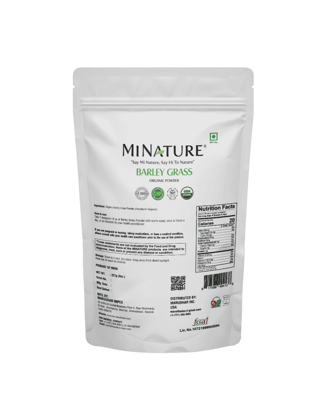 Organic Barley Grass Powder (Hordeum vulgare) - 227 g