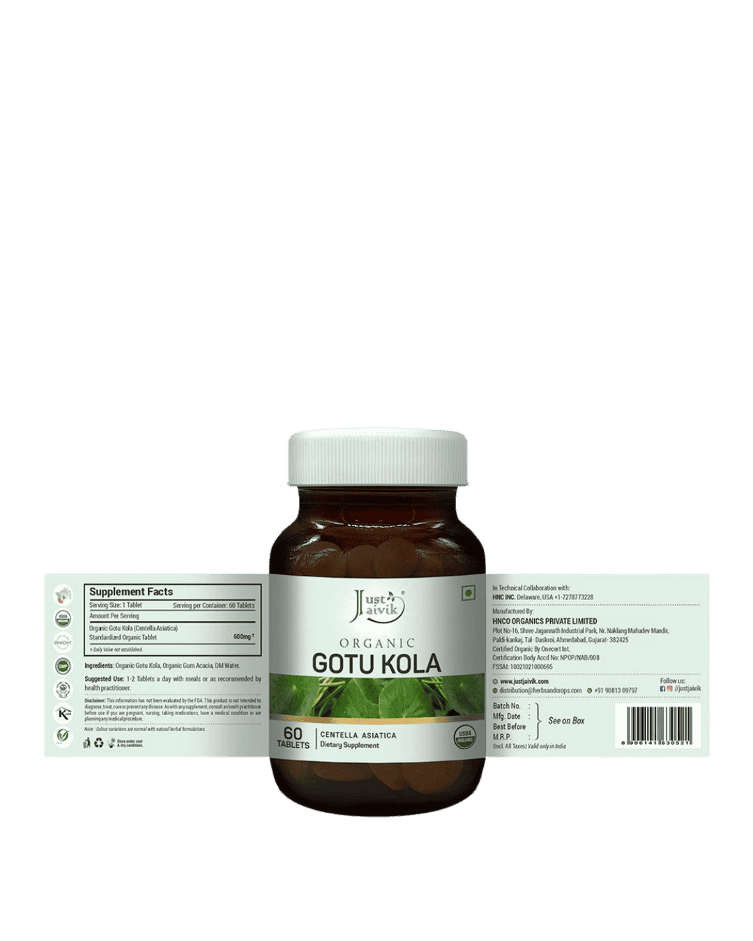 Gotu Kola tablets, Just Jaivik, Ayurveda Store NZ