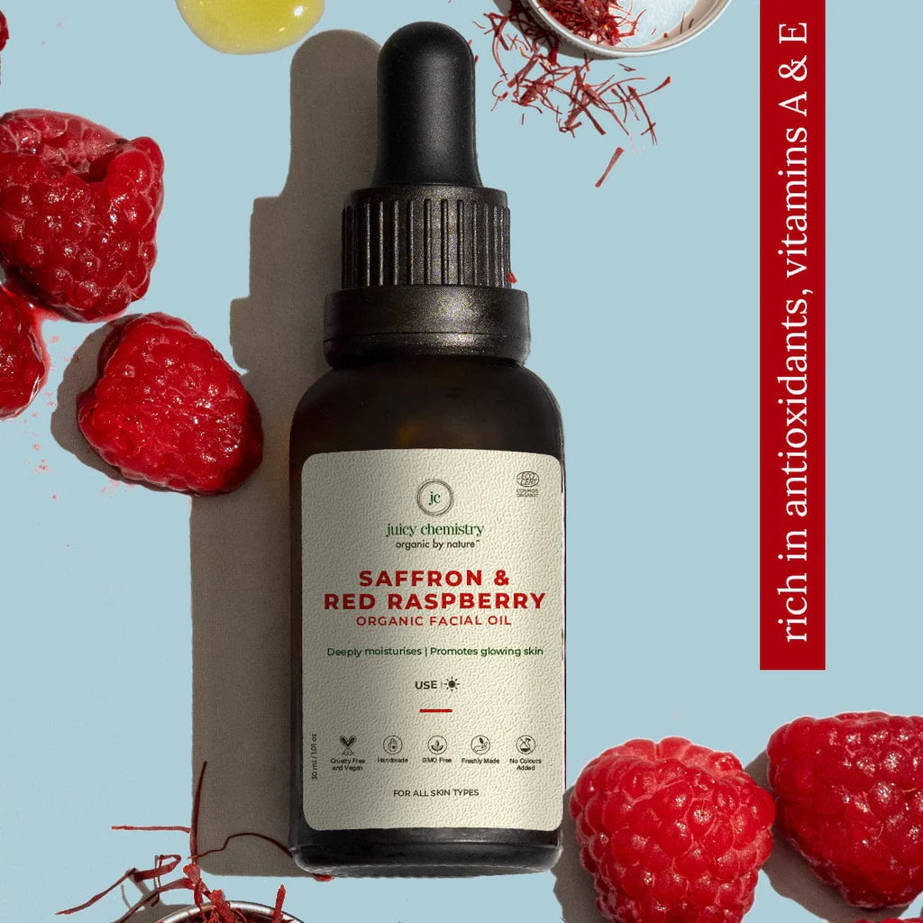 Saffron, Red Raspberry, Facial Oil, Juicy Chemistry, Ayurveda Store NZ