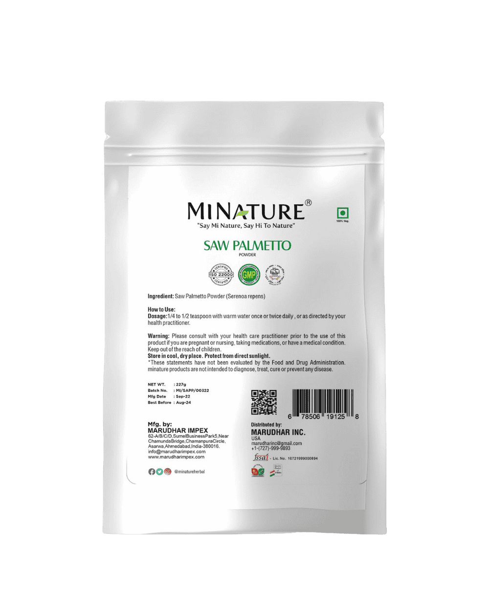 100% Natural Saw Palmetto Powder 227g