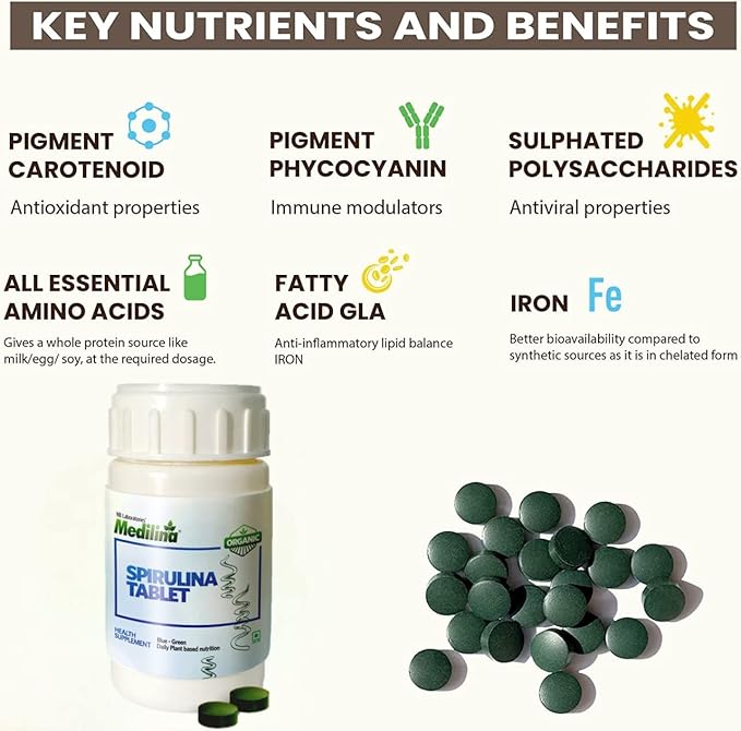 Organic Spirulina Tablets 500g | 120VegTabs| Medilina