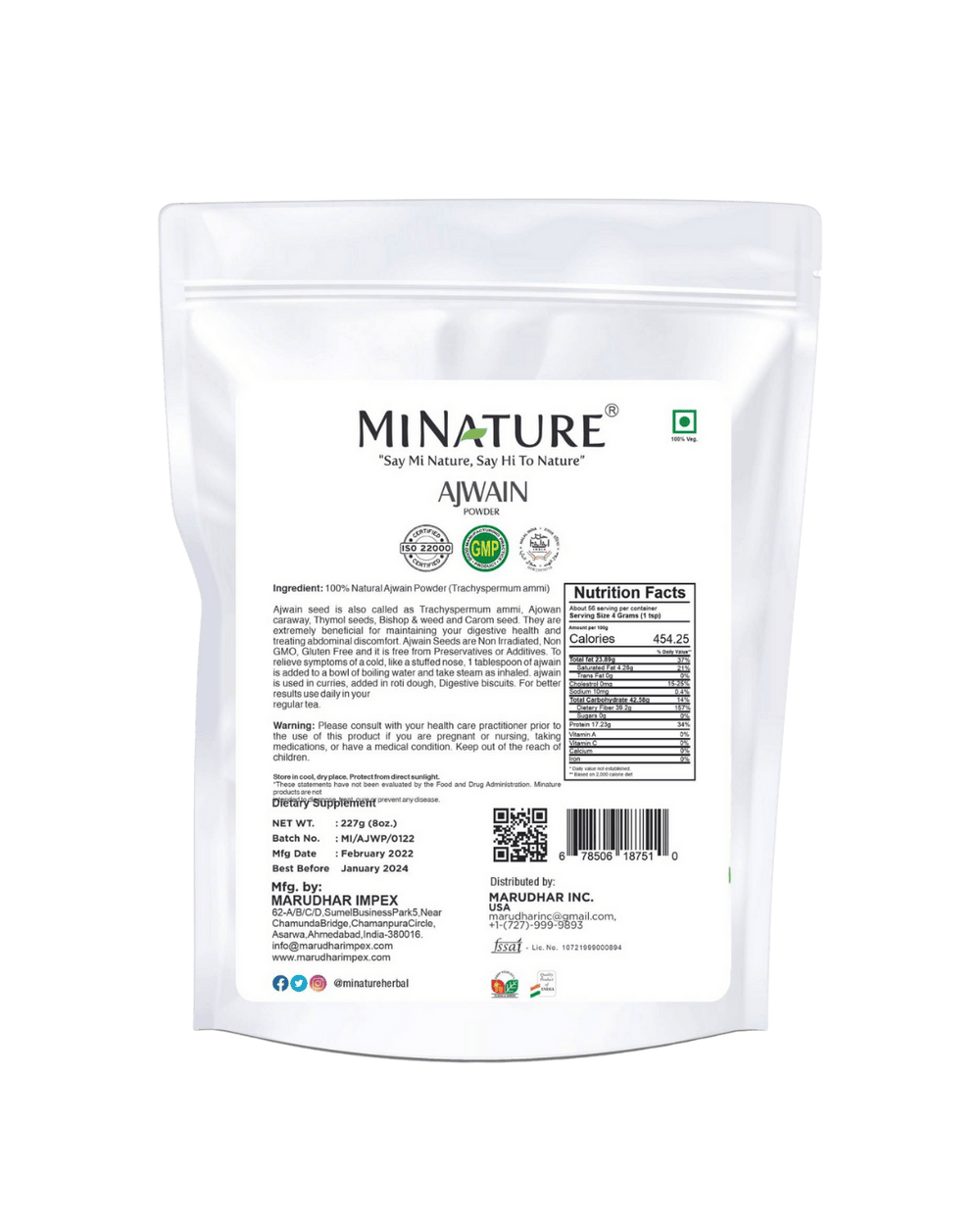100% Natural Ajwain Powder (Carom seed powder) 227g