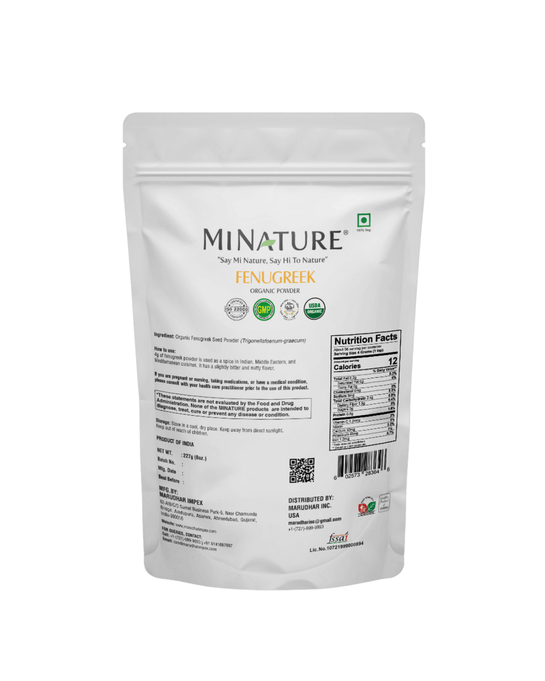Organic Fenugreek Powder 227g - USDA Certified