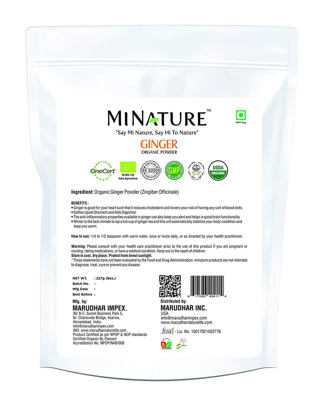 Organic Ground Ginger Powder 227g