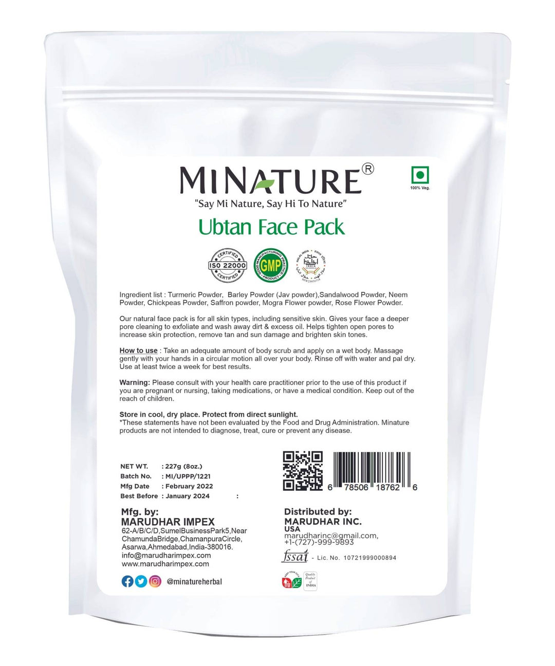 100% Natural Ubtan Face Pack 227g